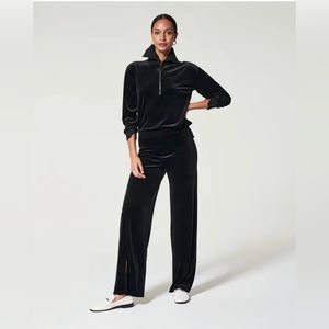 Spanx AirEssentials Black Velvet half zip Small New with tags retails $154